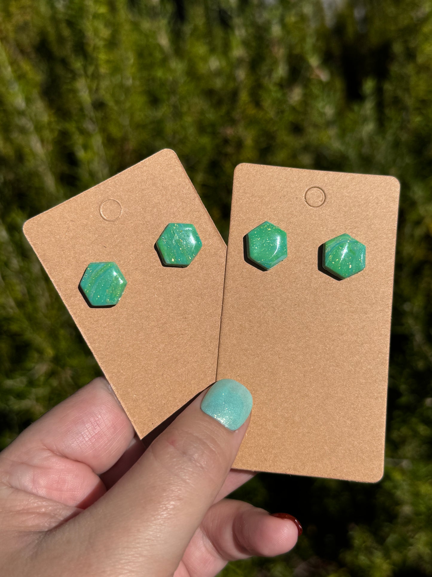 Green octagon studs